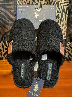 U.S. Polo Assn. Men’s Black Slip-On Indoor Slippers Sz M (9/10) NWT